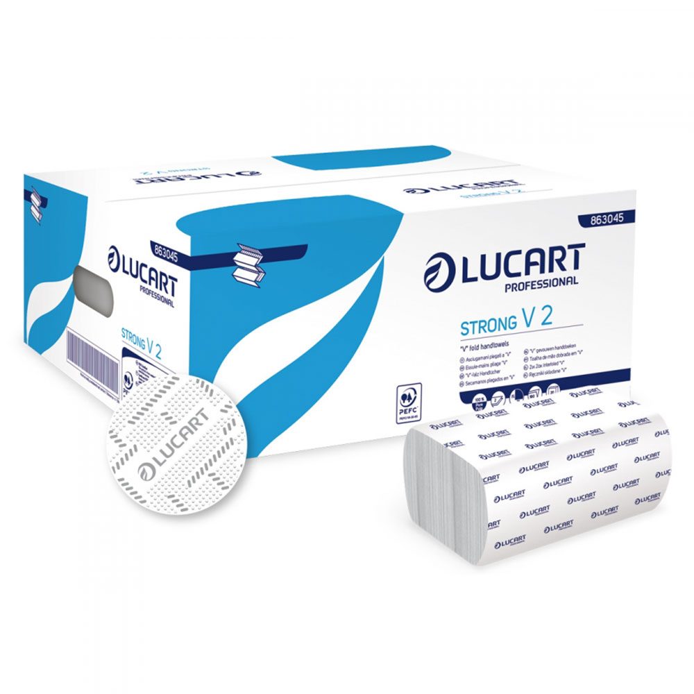 Prosoape pliate albe pentru maini, 2 straturi, 190 foi/pachet, Lucart Strong V2 art.F321 (863046)