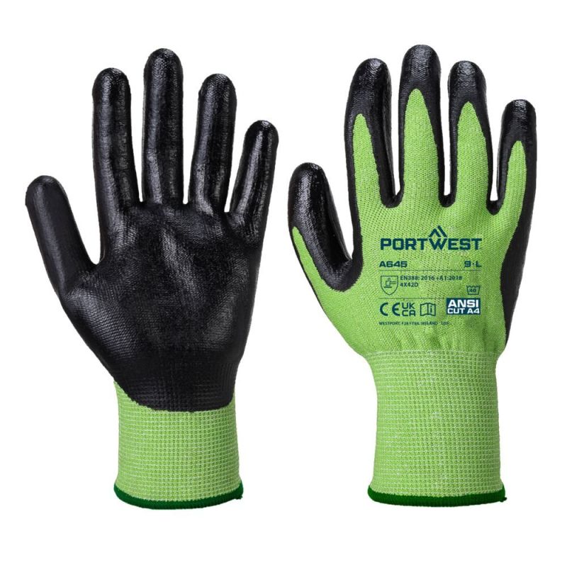 Protecția mâinilor Portwest A645 Green Nitrile Foam, impregnate în nitril