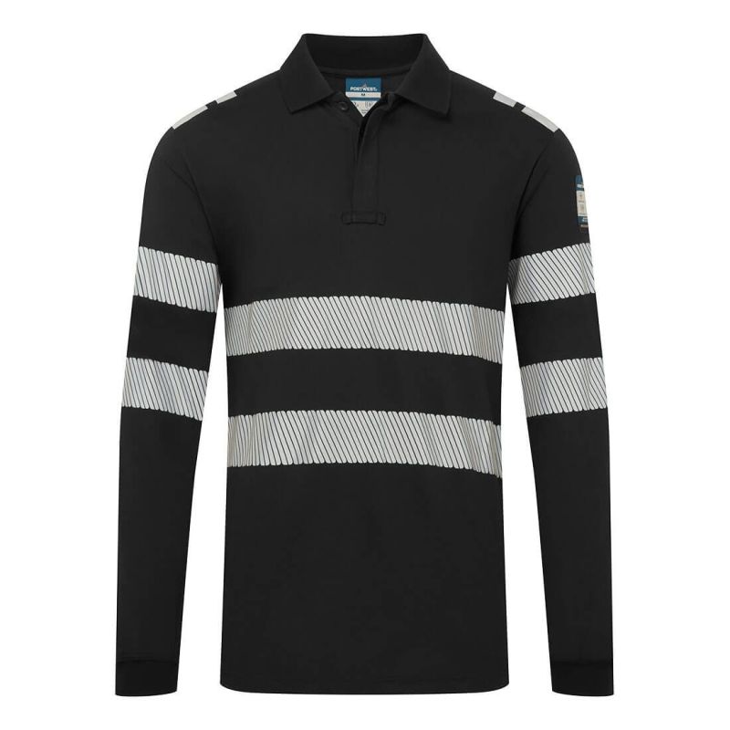 Tricou de lucru Portwest FR733 Modaflame Anti Static Long Sleeve Polo, de înaltă vizibilitate