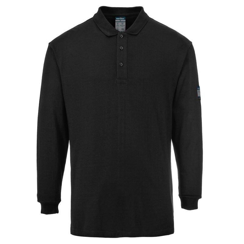 Tricou de lucru Portwest FR10 Modaflame Anti Static Polo Maneca Lunga, de înaltă vizibilitate
