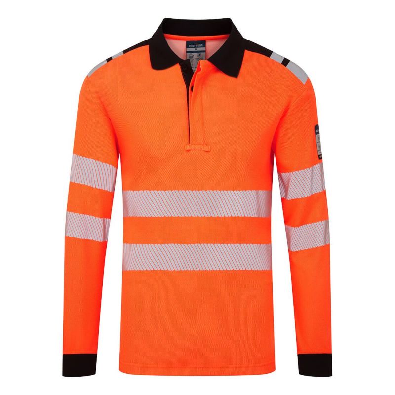 Tricou de lucru Portwest FR734 Modaflame Anti Static Long Sleeve Polo, de înaltă vizibilitate