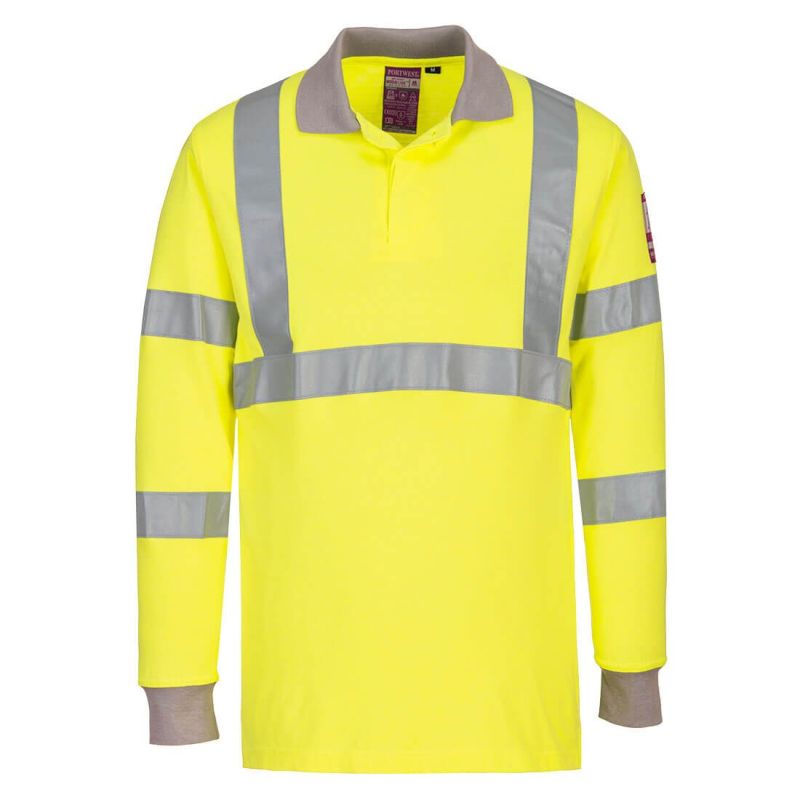 Tricou de lucru Portwest FR77 Modaflame Anti Static Long Sleeve Polo, de înaltă vizibilitate